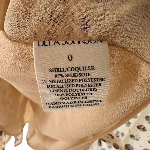 Ulla Johnson Dress Cecily Leopard Dot Mini Ruched Ruffle Silk Size 0 Metallic - Picture 10 of 10